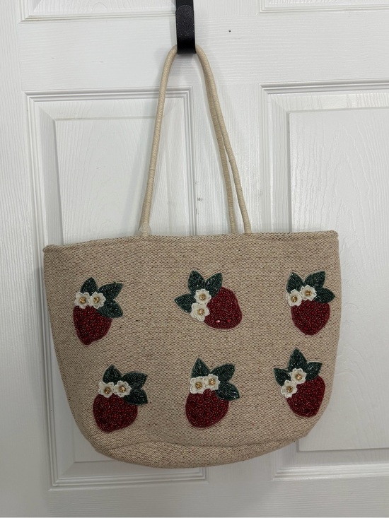 Made in India Handbags - Made in India Tote Bag with Red Strawberry Embellishments